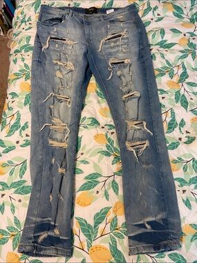 DESTROYED LIGHT FADE JEANS Ripped Torn DASH 38x32